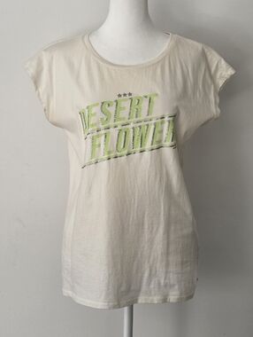 Desert Flower Short Sleeve Tee - Cream with Lime Print